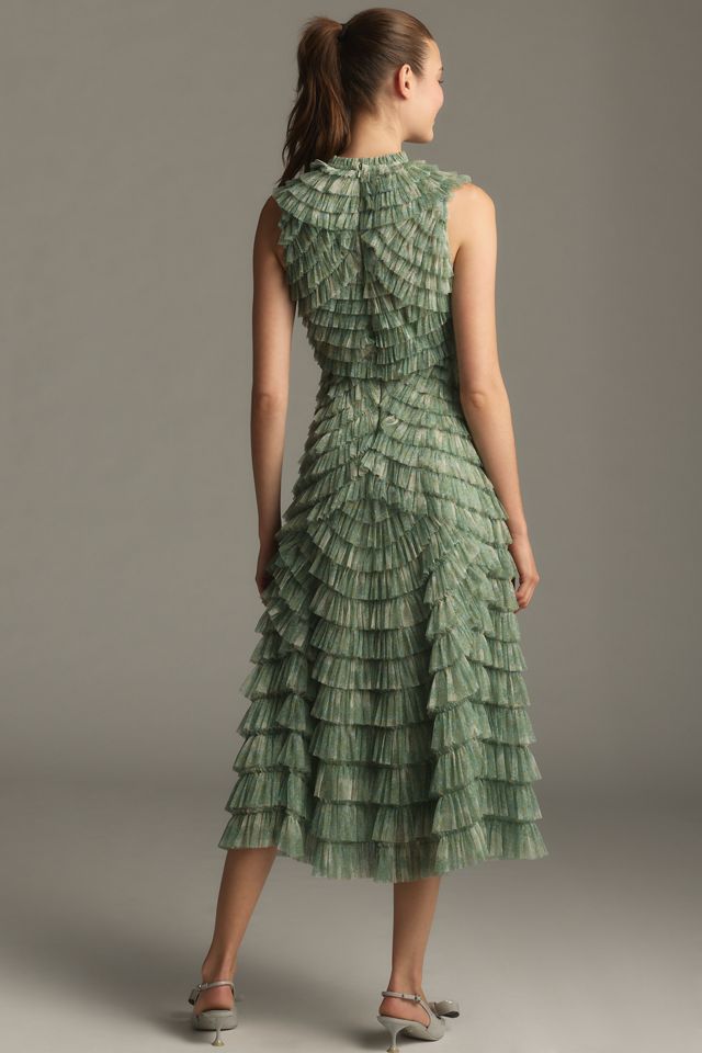 Mac Duggal Sleeveless High-Neck Micro Ruffled Midi Dress #2