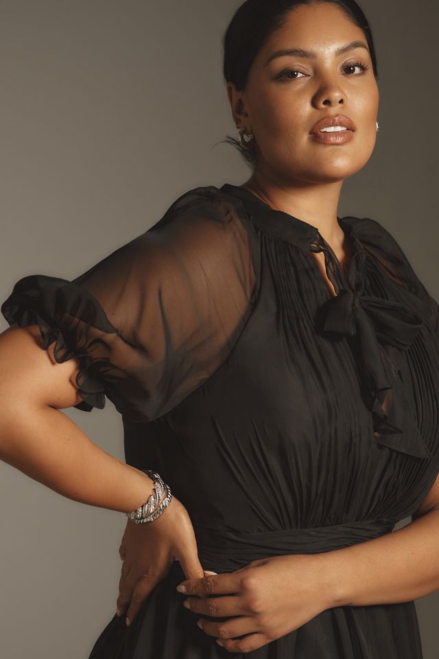 Mac Duggal Plus Short-Sleeve Ruffled Chiffon Midi Dress #1