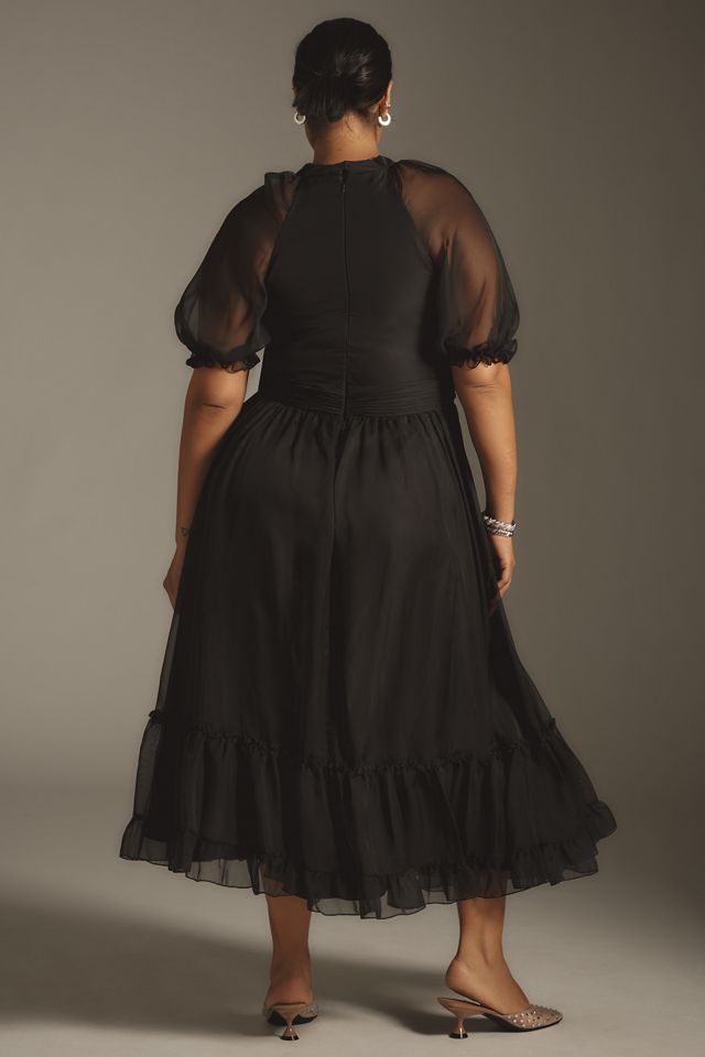 Mac Duggal Plus Short-Sleeve Ruffled Chiffon Midi Dress #2