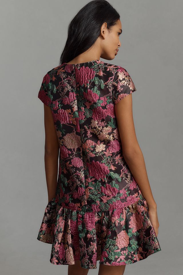 Mac Duggal Short-Sleeve Jacquard Ruffled Mini Dress | Anthropologie