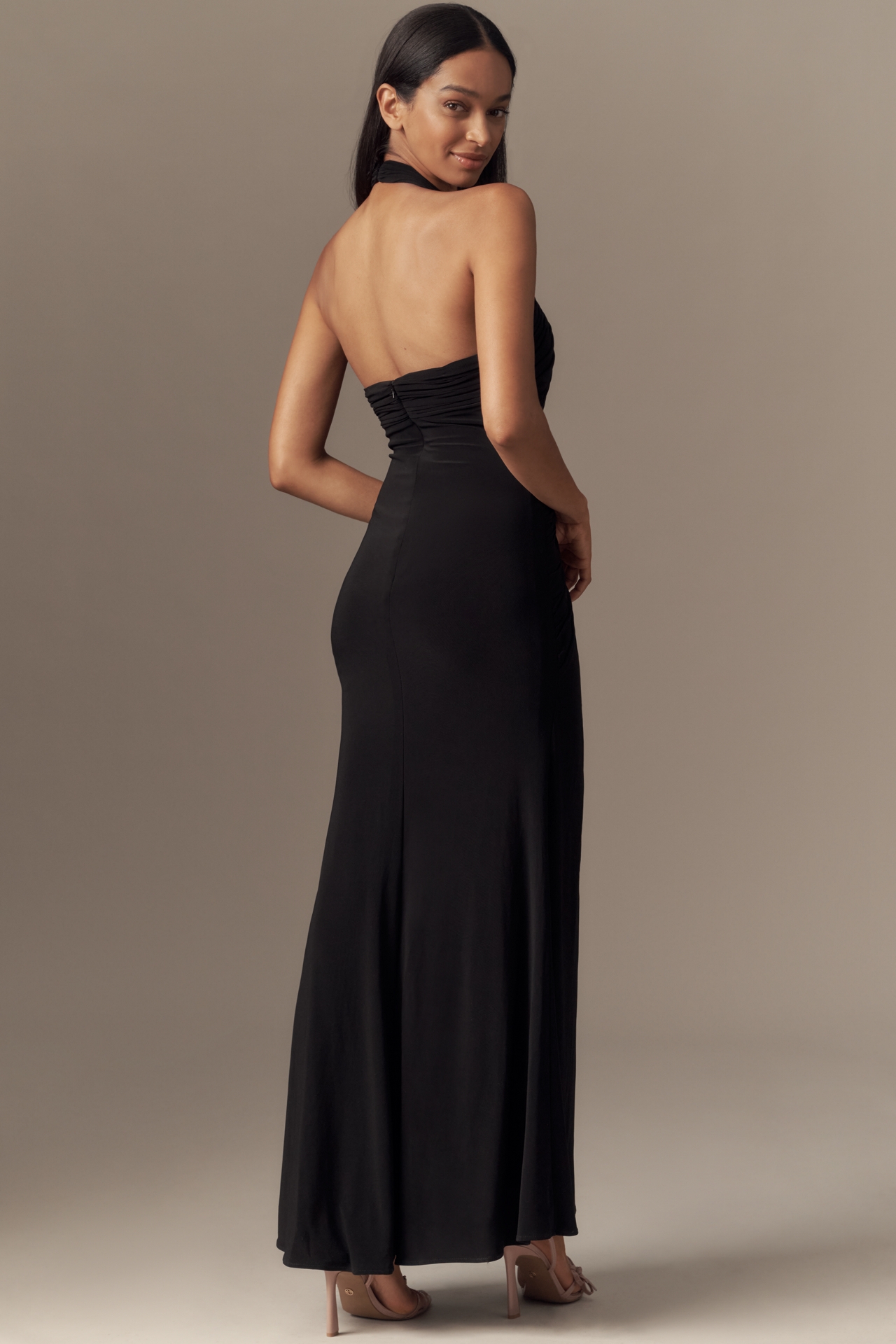 Mac Duggal Halter 3D Rosette Jersey Slim Maxi Dress