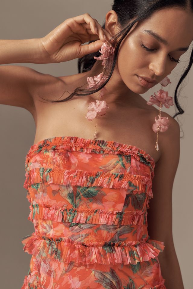 （アンソロポロジー取扱）Mac Duggalミディドレス Mac Duggal Sleeveless V-Neck Tiered Ruffled Chiffon Midi