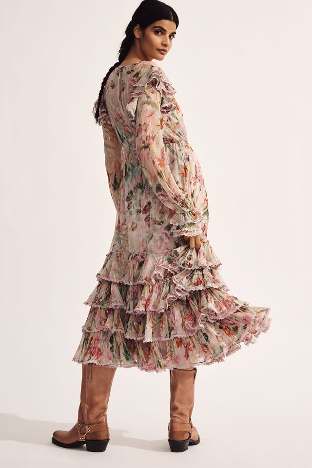 Mac Duggal Floral Chiffon Tie-Neck Tiered Midi Dress #2