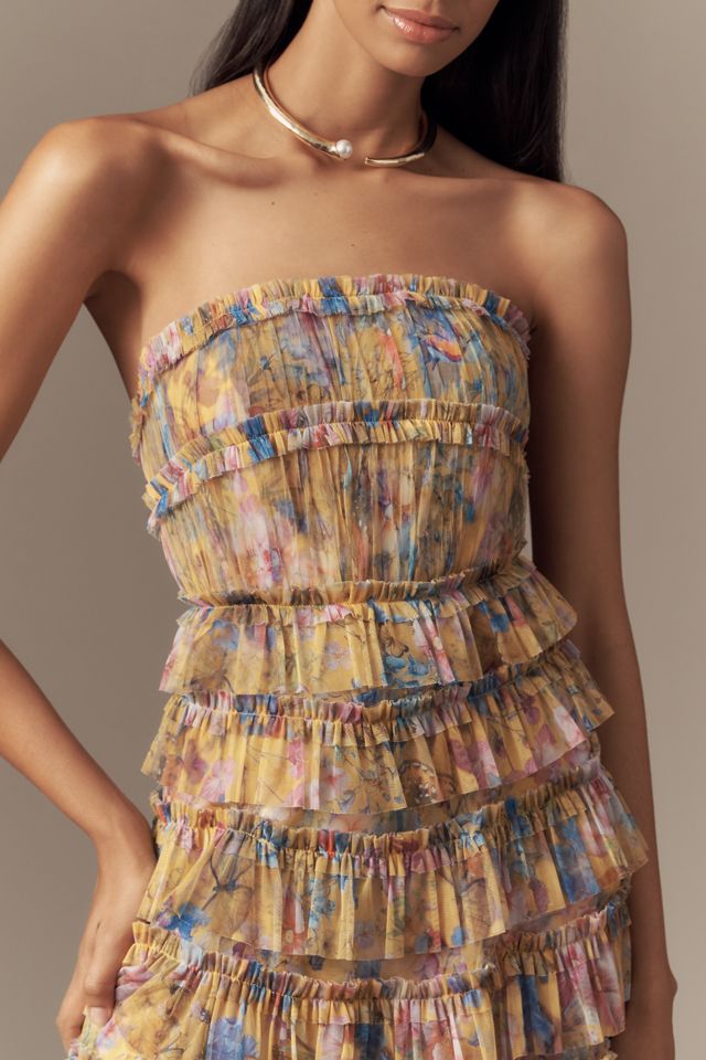 Mac Duggal Strapless Tiered Ruffled A-Line Midi Dress #1