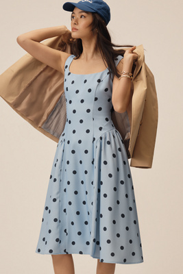 Mac Duggal Square-neck A-line Midi Dress In Blue
