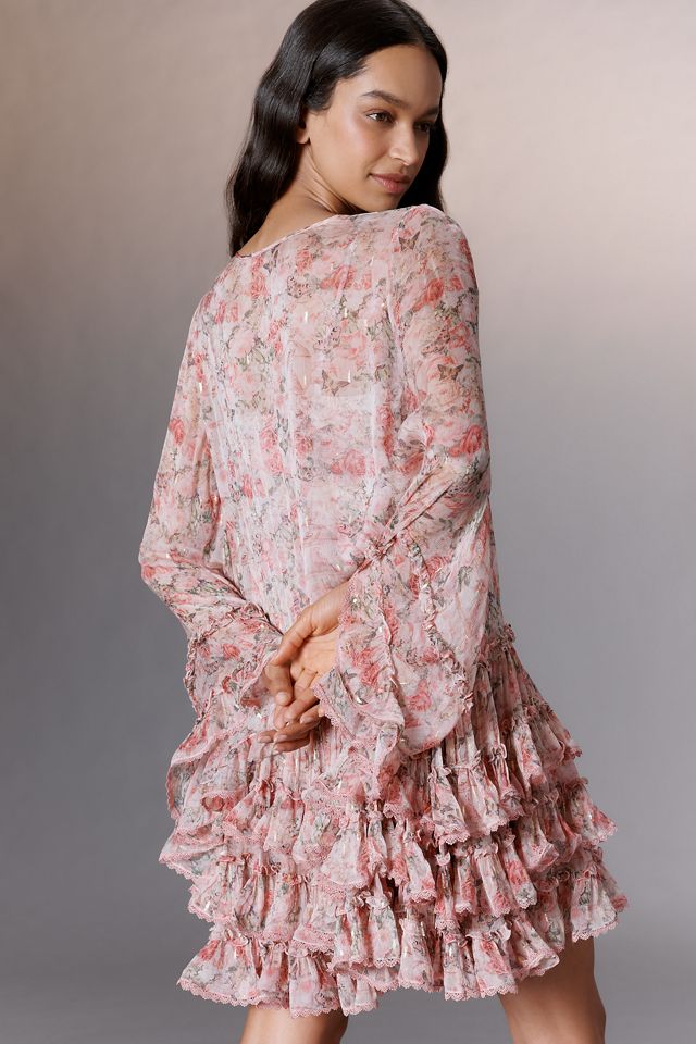 Mac Duggal Long-Sleeve Ruffled Tie-Neck Mini Dress #1