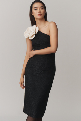 Mac Duggal Ieena For  Floral One-shoulder Dress In Black