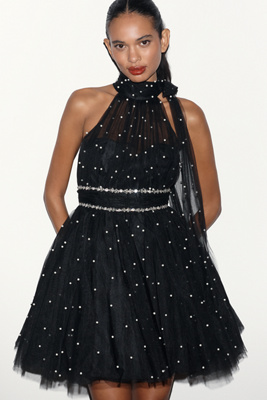 Mac Duggal One-shoulder Embellished Fit & Flare Mini Dress In Black