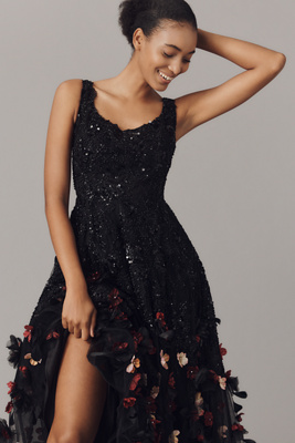 emmalyn sequin floral applique midi dress Emmalyn Floral Sequin Long Sleeve Body-Con Cocktail Dress (Women)