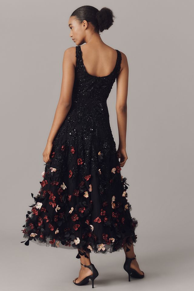 Mag Duggal Sequin Floral Appliqué Midi Dress #2