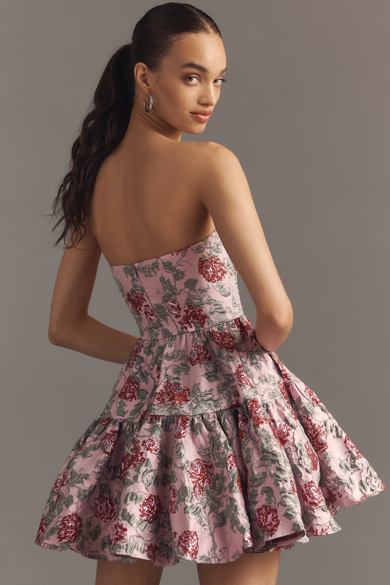 Mac Duggal Strapless Brocade Fit & Flare Mini Dress