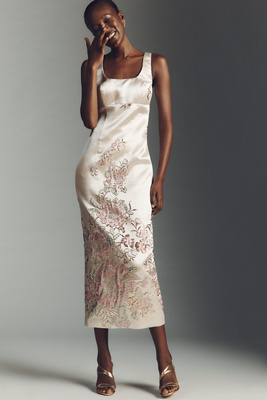 Mac Duggal Sleeveless Square-neck Slim Midi Dress In White