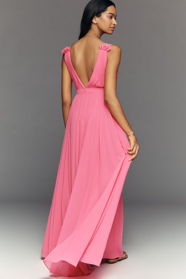Mac Duggal Women's Sleeveless Pleated Chiffon V-Neck Gown - Hot Pink
