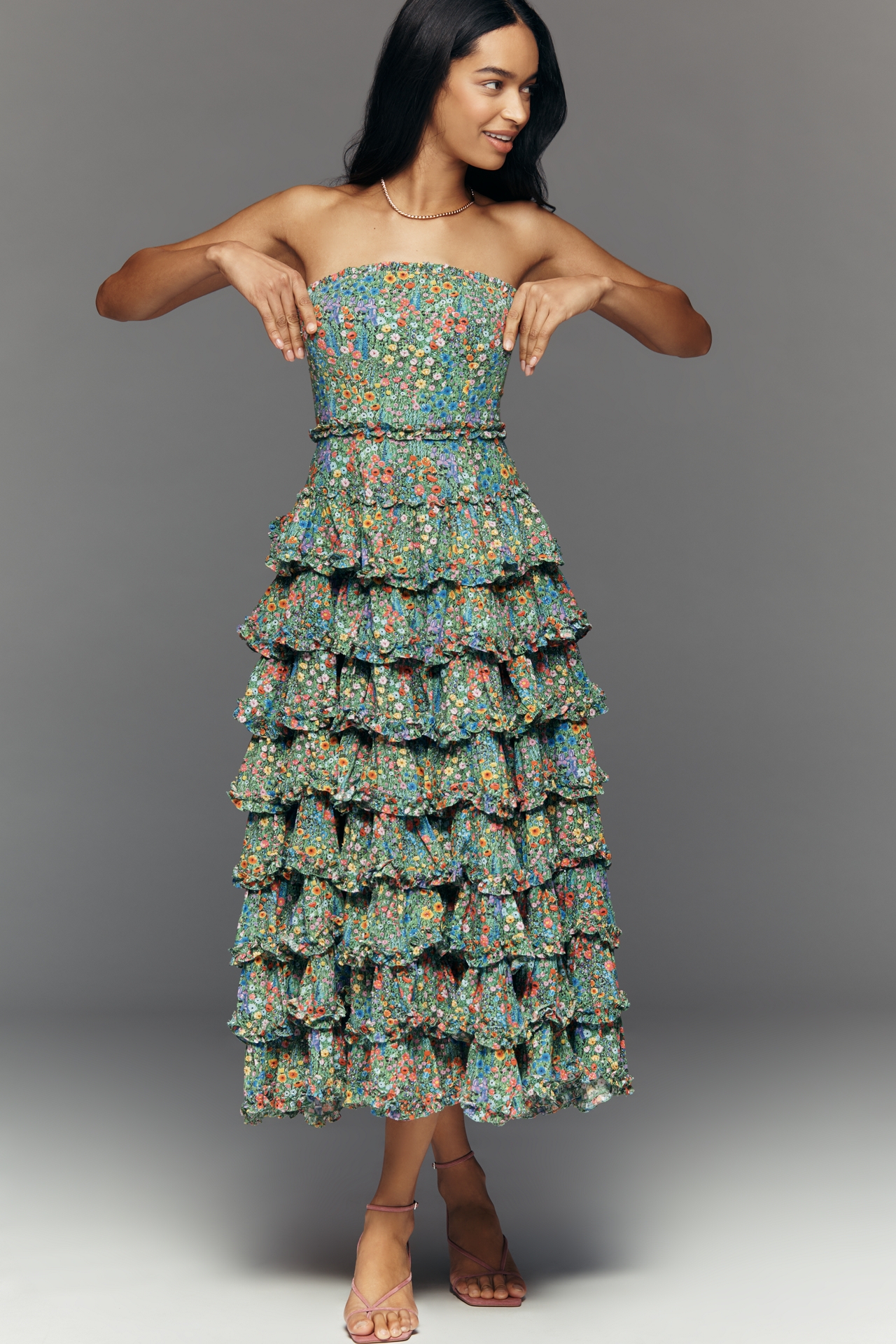 Mac Duggal Ruffled Strapless Midi Dress