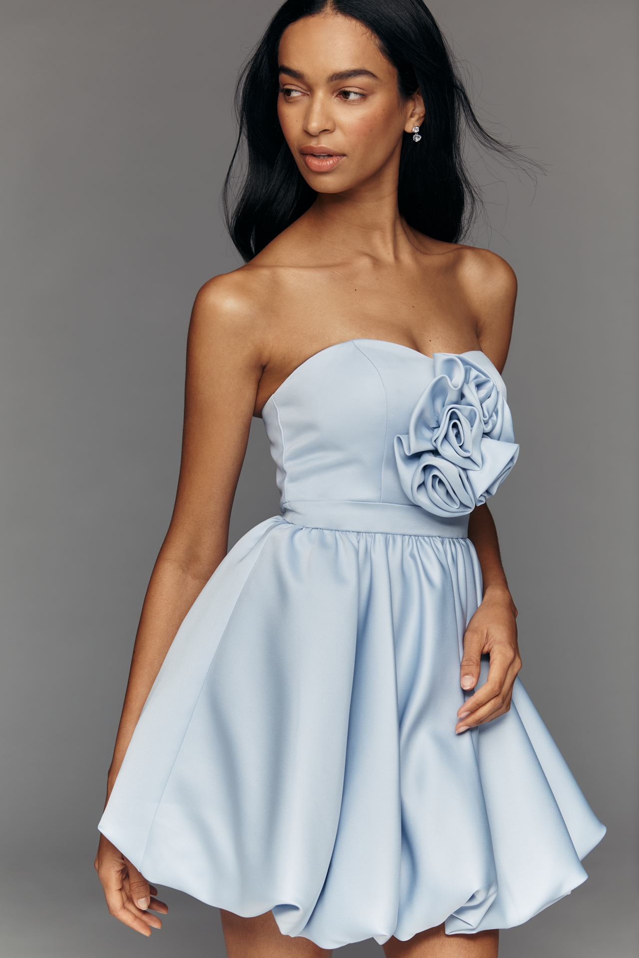 Mac Duggal Rosette Strapless Bubble Mini Dress
