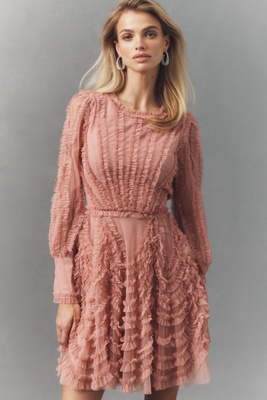 Long-Sleeve Ruffle Mini Dress