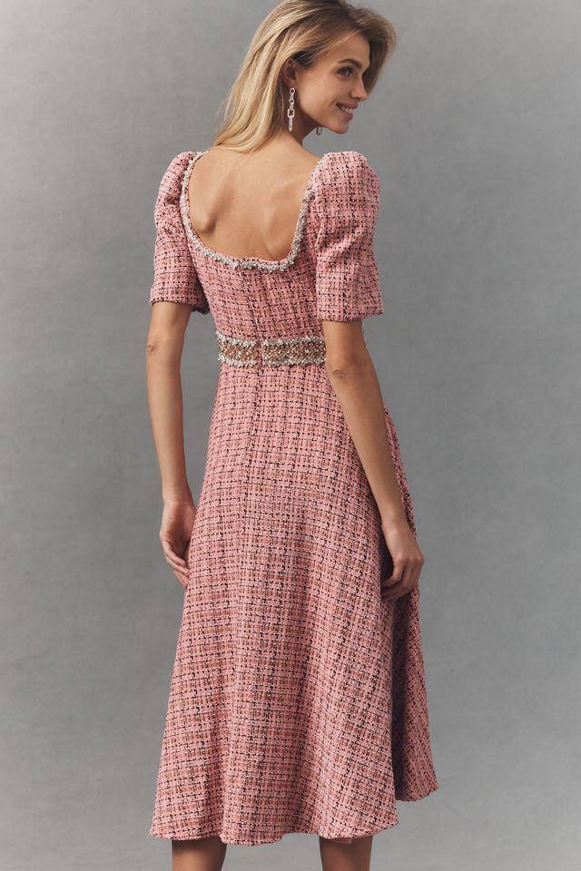 Ieena for Mac Duggal Tweed Square-Neck Midi Dress #1