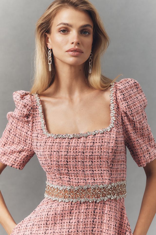 Ieena for Mac Duggal Tweed Square-Neck Midi Dress | Anthropologie