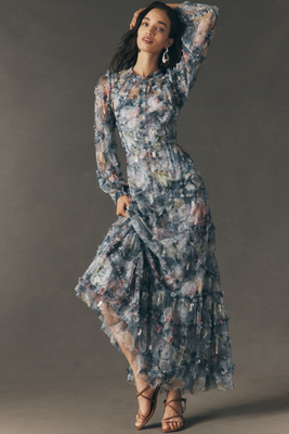 Long-Sleeve Ruffle Maxi Dress