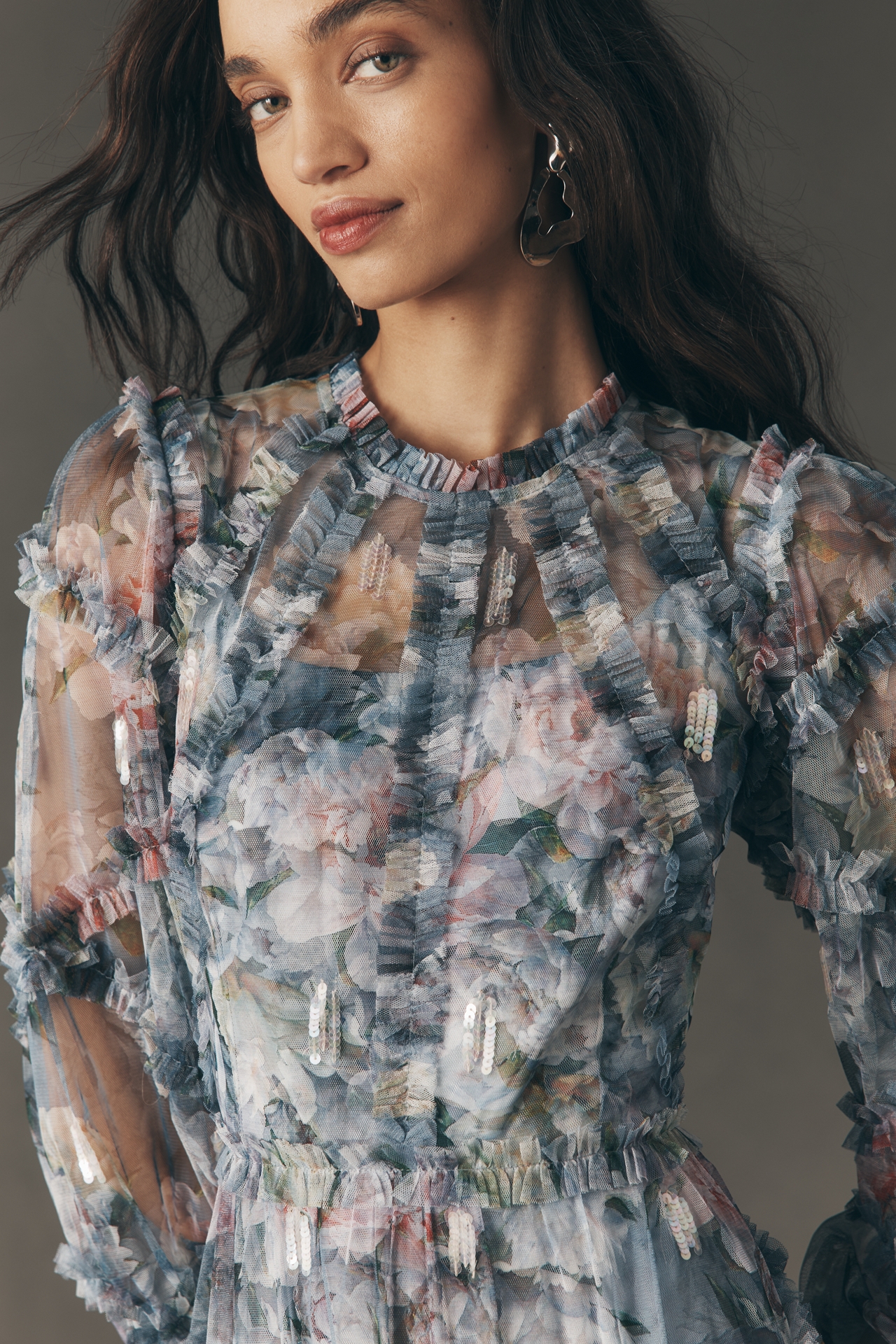 Mac Duggal Long-Sleeve Ruffle Maxi Dress