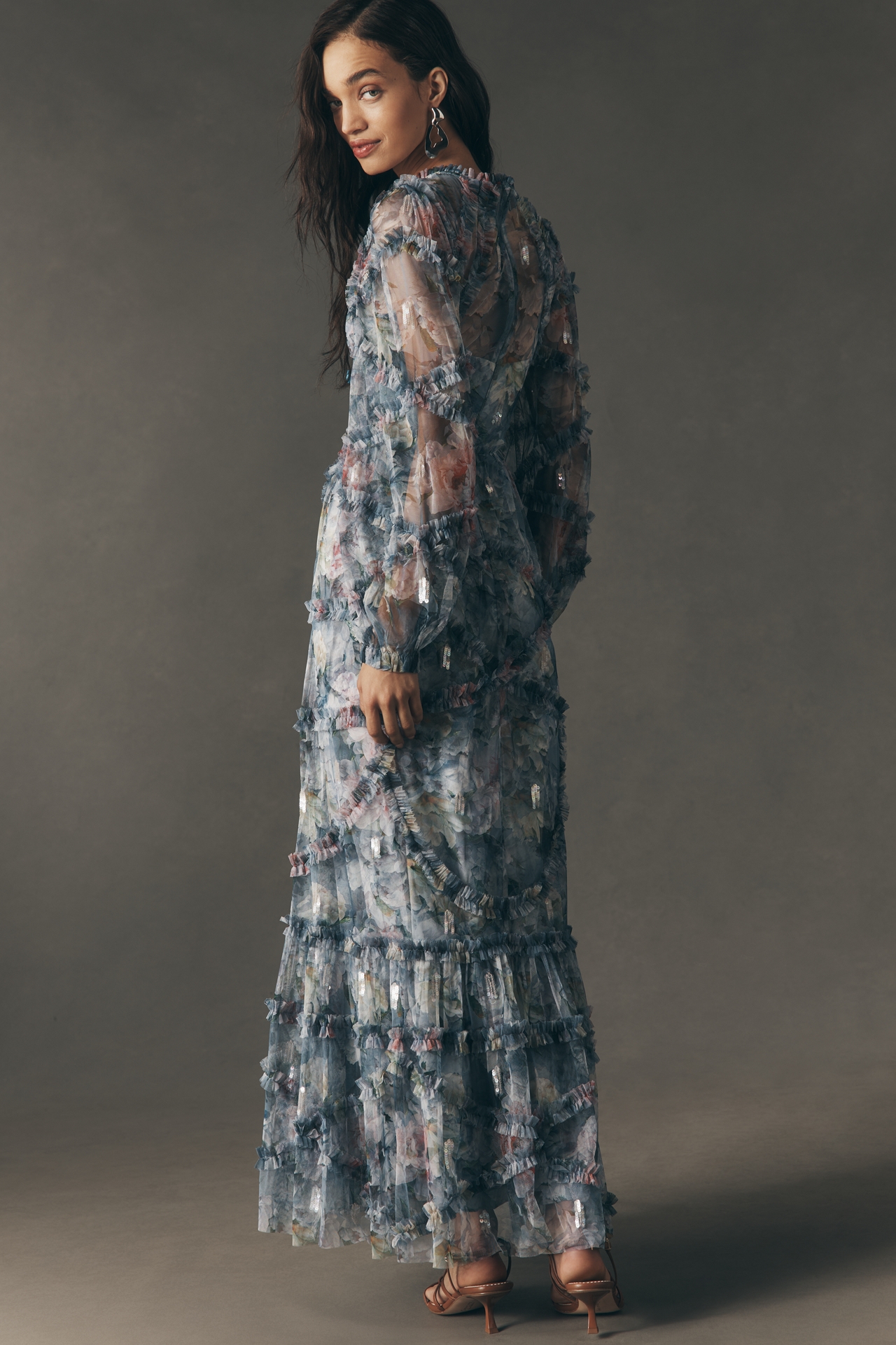 Mac Duggal Long-Sleeve Ruffle Maxi Dress