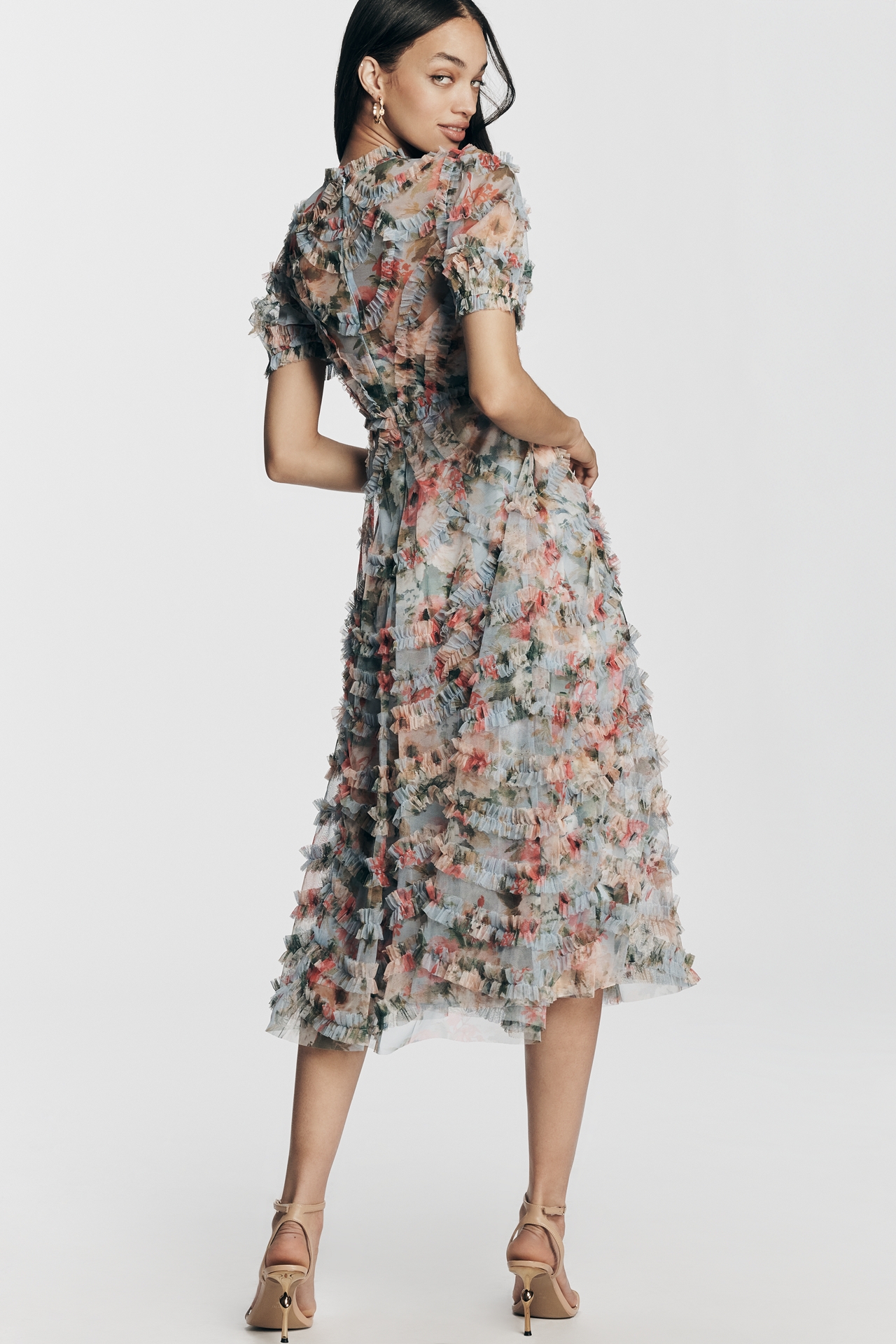 Mac Duggal Short-Sleeve A-Line Midi Dress