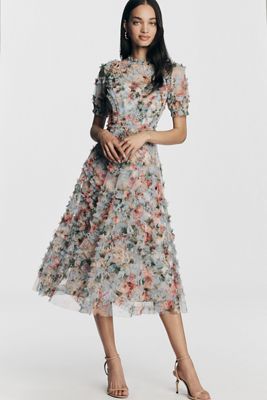 sachin and babi light blue dress Mac Duggal Embroidered Floral Frill Midi-dress - Dresses & Skirts - Free  Shipping main image 0