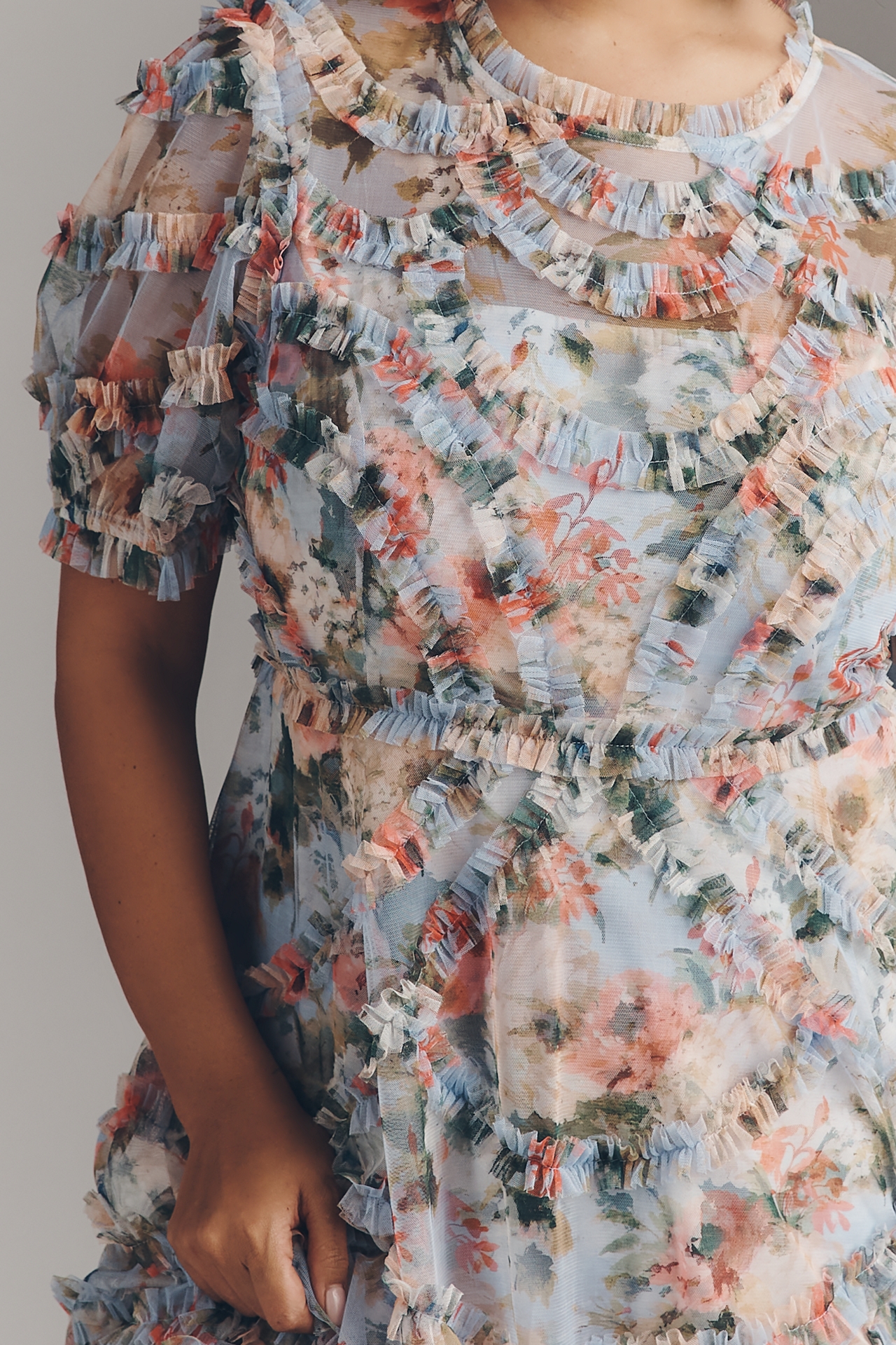 Mac Duggal Short-Sleeve A-Line Midi Dress