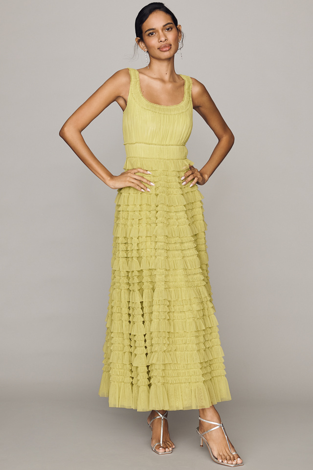 Mac Duggal Mesh Ruffle Dress