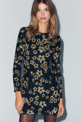 Mac Duggal Long Sleeve Sequin Mini Dress by Anthropologie