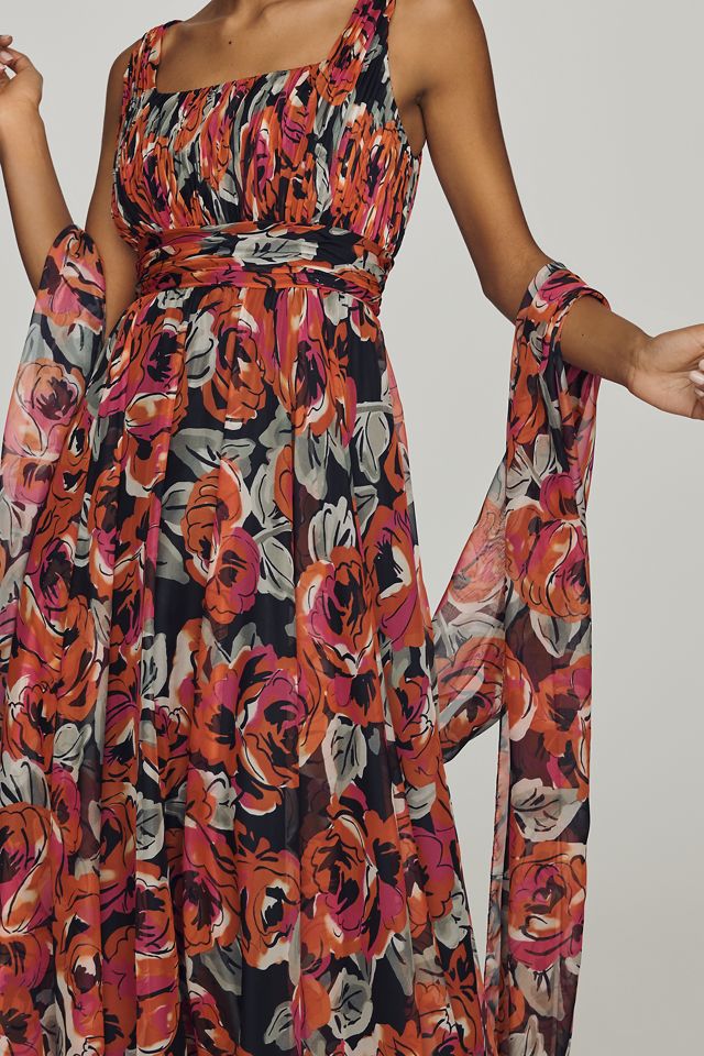 Mac Duggal Square-Neck Scarf Maxi Dress #1