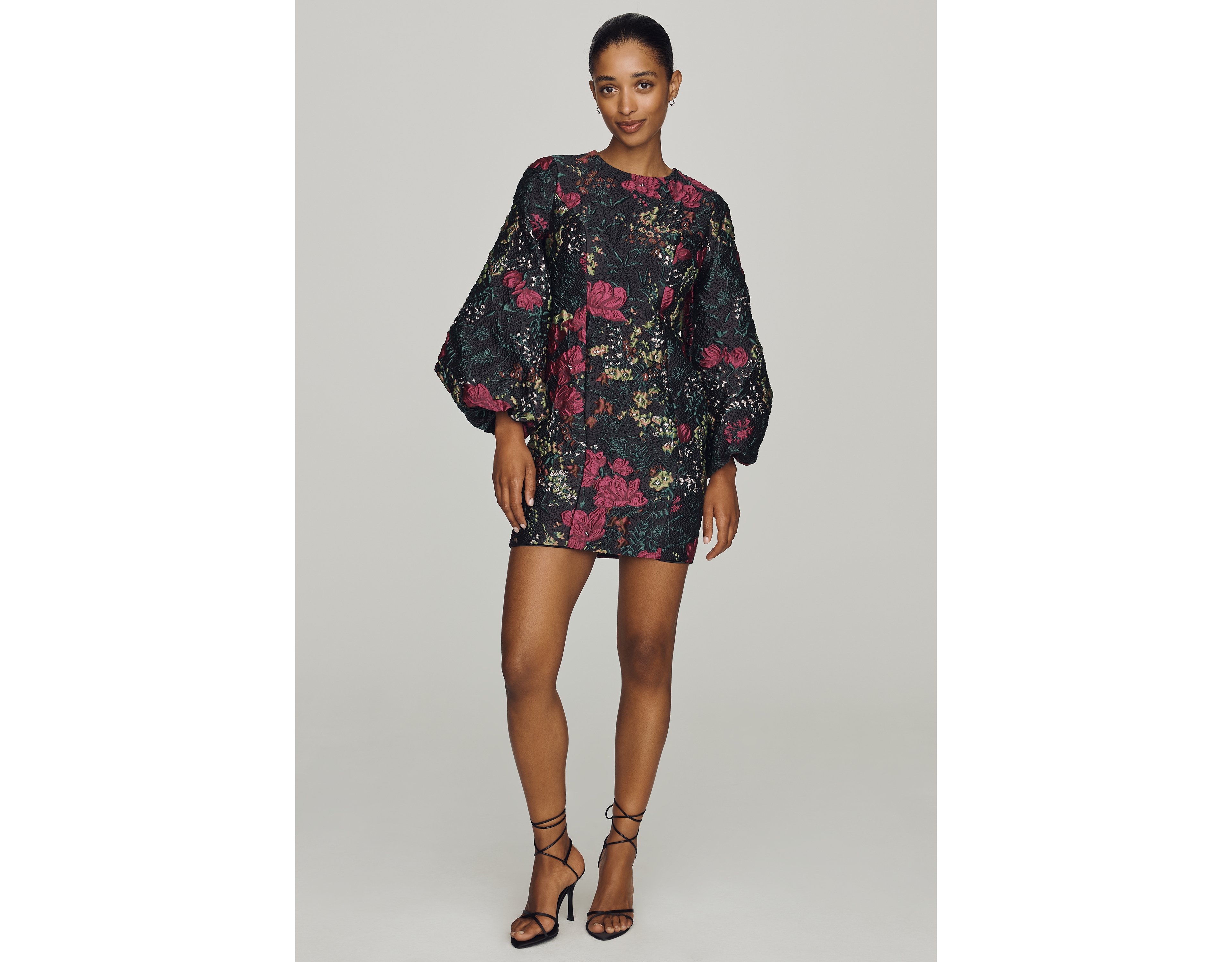 Mac Duggal Brocade Balloon Sleeve Mini Dress