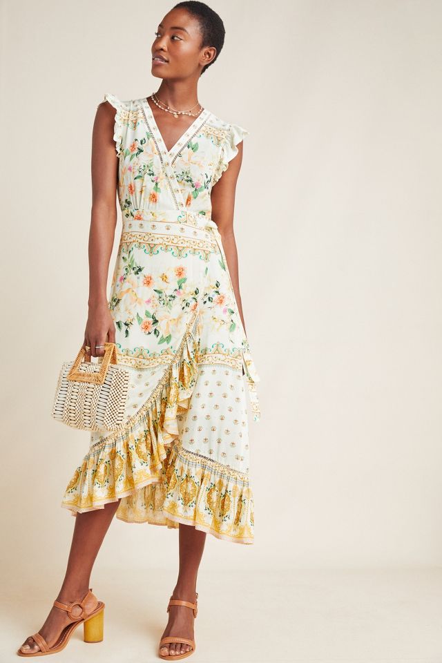 Anthropologie floral wrap hot sale dress