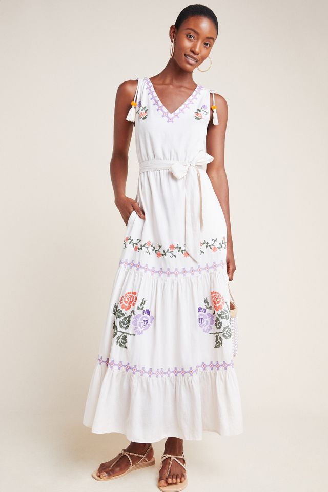 Anthropologie white outlet embroidered dress