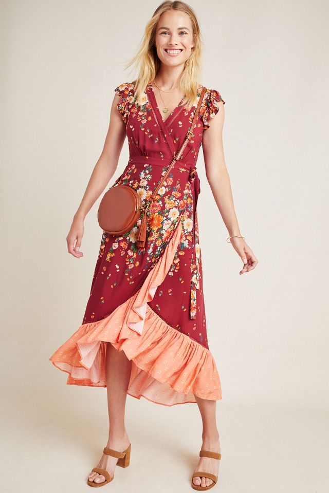 Anthropologie floral wrap hot sale dress