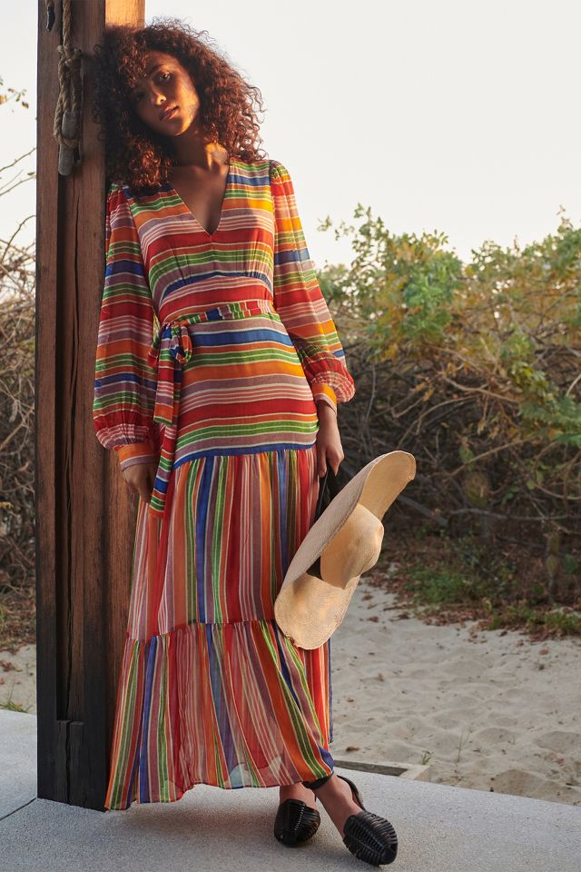 Farm Rio Rainbow Stripes Midi Dress