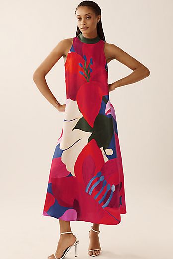 Farm Rio Sleeveless V-Neck Jacquard Lurex A-Line Maxi Dress Farm Rio Sleeveless V-Neck Jacquard Lurex A-Line Maxi Dress