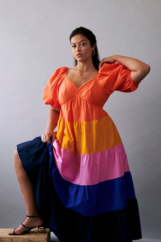 Farm Rio Tiered Colorblocked Maxi Dress