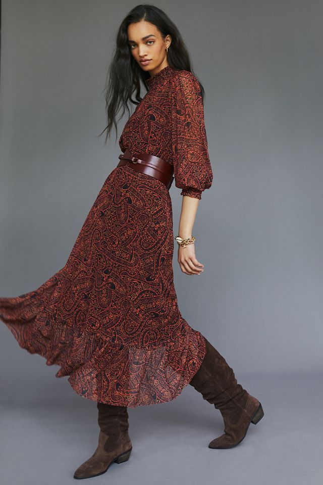 mesh dressing gown Salta Mocha Ombre Mesh Long Sleeve Maxi Dress - XL Size - Women's Dresses