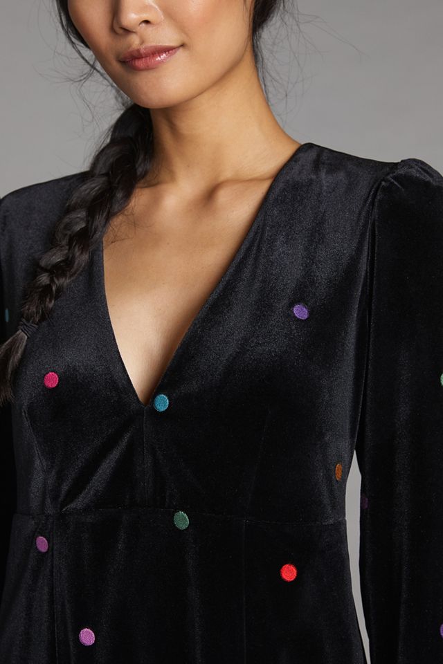 farm rio embroidered velvet mini dress Farm Rio Embroidered Velvet Mini Dress