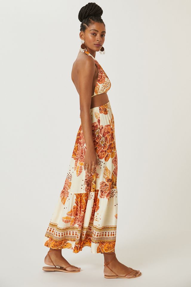 farm rio x anthropologie cotton cutout maxi dress FARM Rio X Anthropologie V-Neck Kaftan Maxi Dress With CutOut Fruit Floral  Print