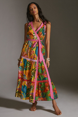 farm rio wrap maxi dress FARM Rio Bananas Maxi Wrap Dress | Yellow | Size XXS
