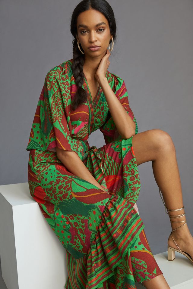 Farm x Anthropologie Flutter-Sleeve Wrap Maxi Dress #1