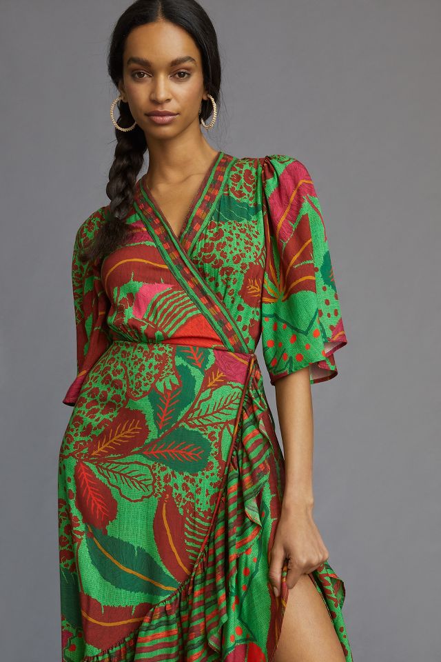 Farm x Anthropologie Flutter-Sleeve Wrap Maxi Dress #3