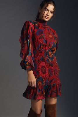 FARM RIO FARM X ANTHROPOLOGIE SMOCKED MINI DRESS