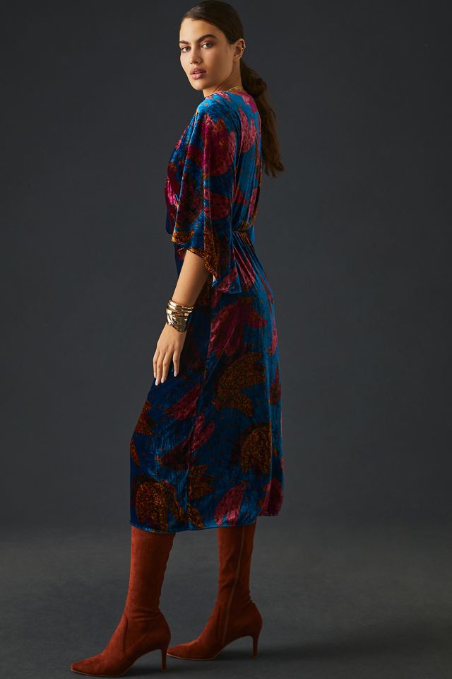anthropologie velvet wrap midi dress Velvet Slip Midi Dress