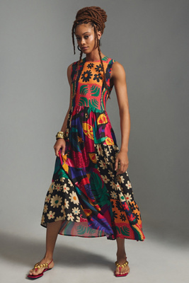 farm rio pop print a-line dress FARM Rio Cutwork Linen Midi Dress main image 1
