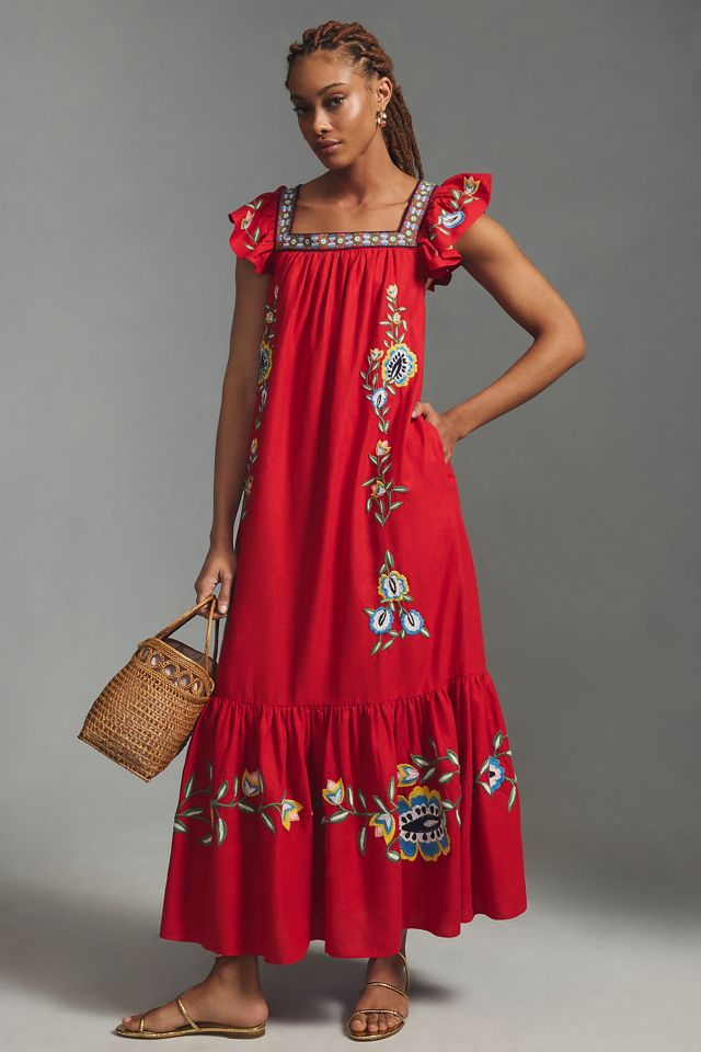 Farm Rio Embroidered Square-Neck Dress | Anthropologie