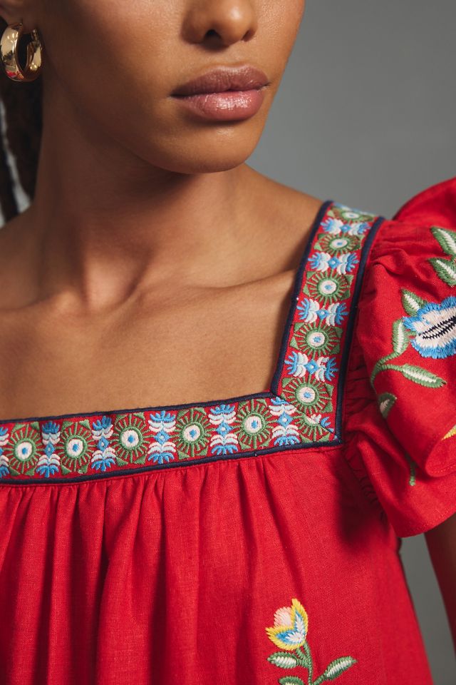 Farm Rio Embroidered Square-Neck Dress | Anthropologie
