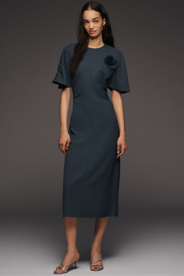 Maeve Ruched Short-Sleeve Midi Dress